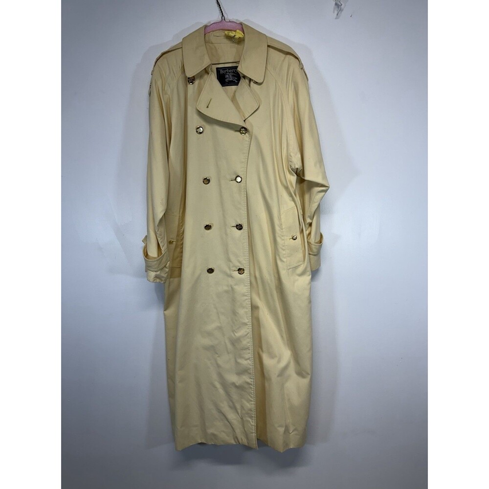 VTG Burberry  Women’s  Double Breasted Trench Coat Cotton Cream Sz Xl Long Flaw